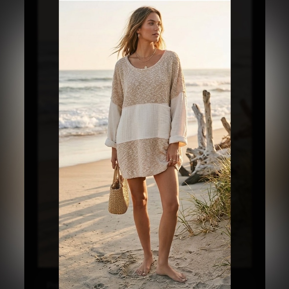 Fp beach Elegant Beige and White Mini Dress